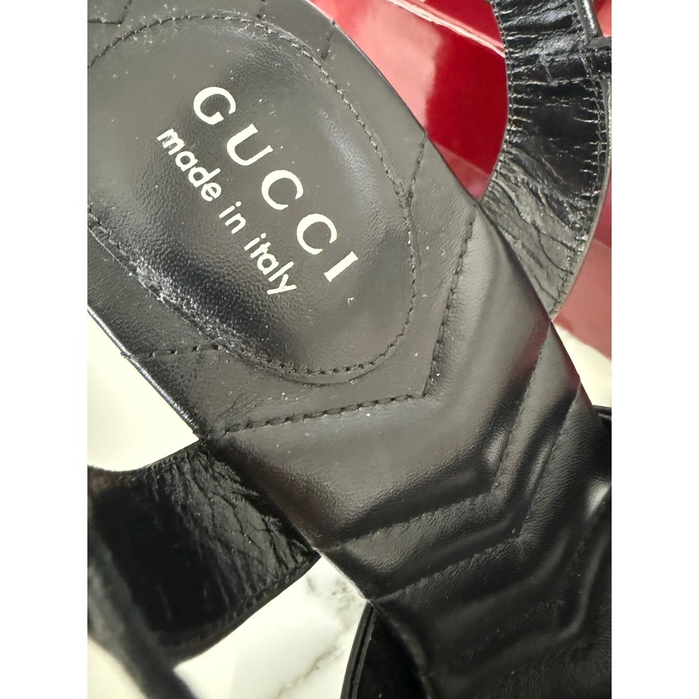 Gucci Nappa Charlotte Black Leather Wood Platform Block Heel Sandals 835313 sz40 - Picture 14 of 16